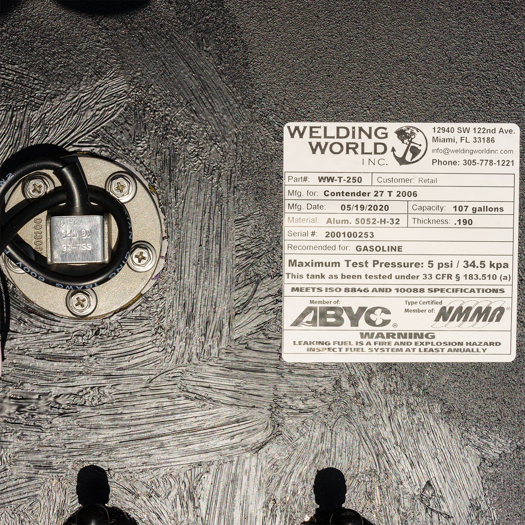 Contender 27 T 2006 OEM Replacement 3 Fuel Tank Combo Kit  - 1 Belly (105 gal.) & 2 Saddle Tanks (52 gal.) each. - Welding World, Inc.