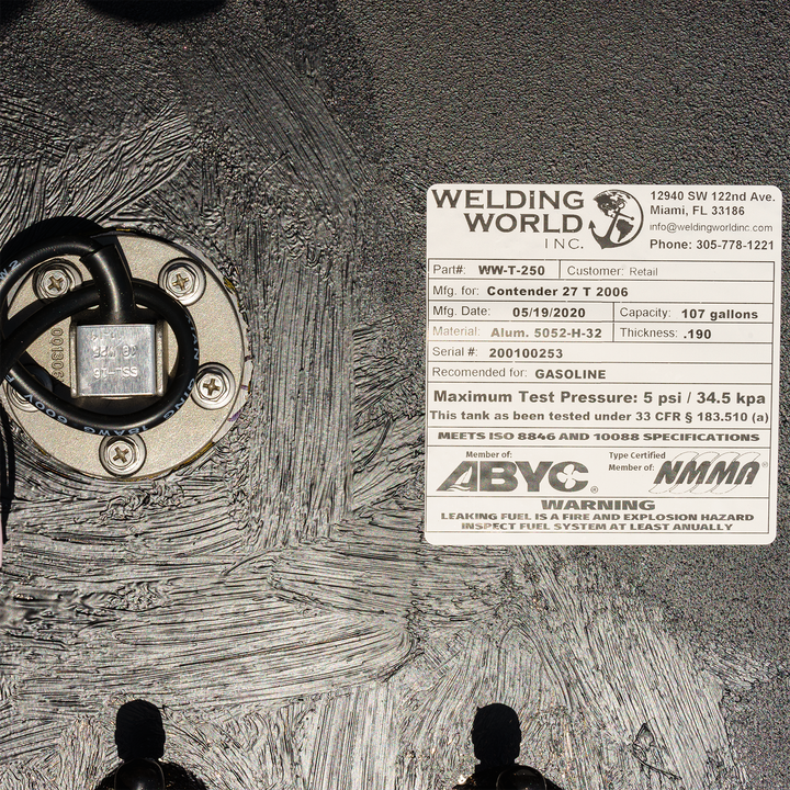 Contender 27 T 2006 OEM Replacement 3 Fuel Tank Combo Kit  - 1 Belly (105 gal.) & 2 Saddle Tanks (52 gal.) each. - Welding World, Inc.