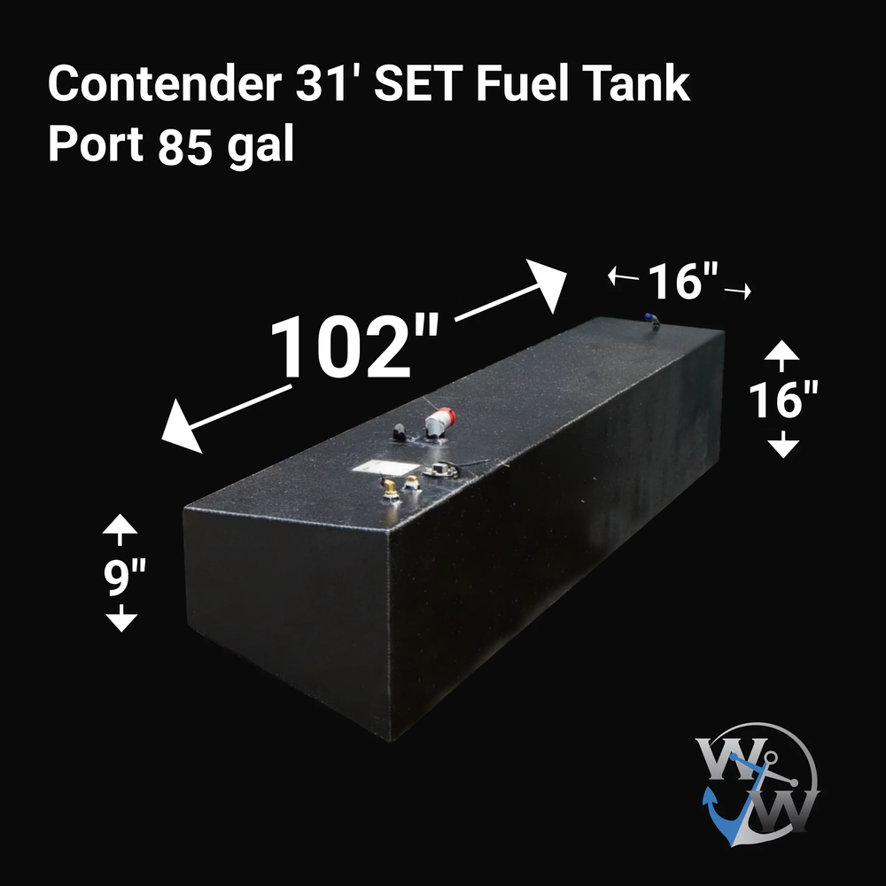 Contender 31' OEM Replacement 3 Fuel Tank Combo Kit #1 - 1 Large Belly (128 gal.) & 2 Standard Saddle Tanks (85 gal.) & 1 Water Tank (21.26 gal.) - Welding World, Inc.