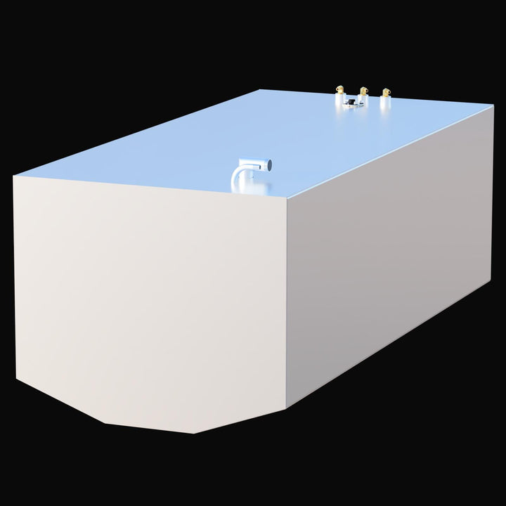 Full-length perspective of the 227-gallon Main Center fuel tank for a 2012 Contender 39. This OEM replacement is manufactured from heavy-duty .190 marine-grade aluminum and finished with a protective Coal Tar Epoxy coating. The image illustrates the massive capacity and longitudinal structural reinforcement required for a stable and safe "drop-in" fit within the vessel's primary center stringer grid.