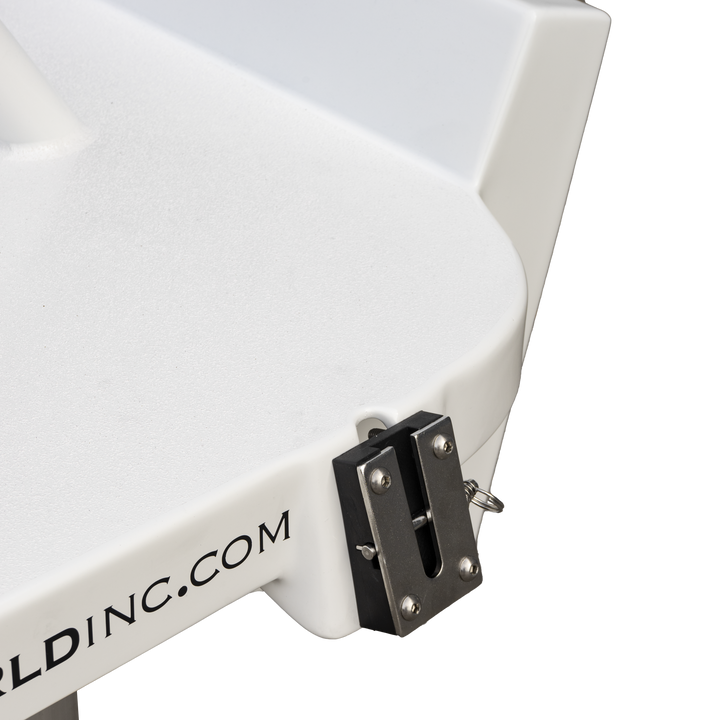Close-up of the Apex Mk. II Twin Engine Bracket, featuring a sleek white design with a black metal attachment on the side. The bracket is labeled with the website "BUILDINC.COM" along the edge