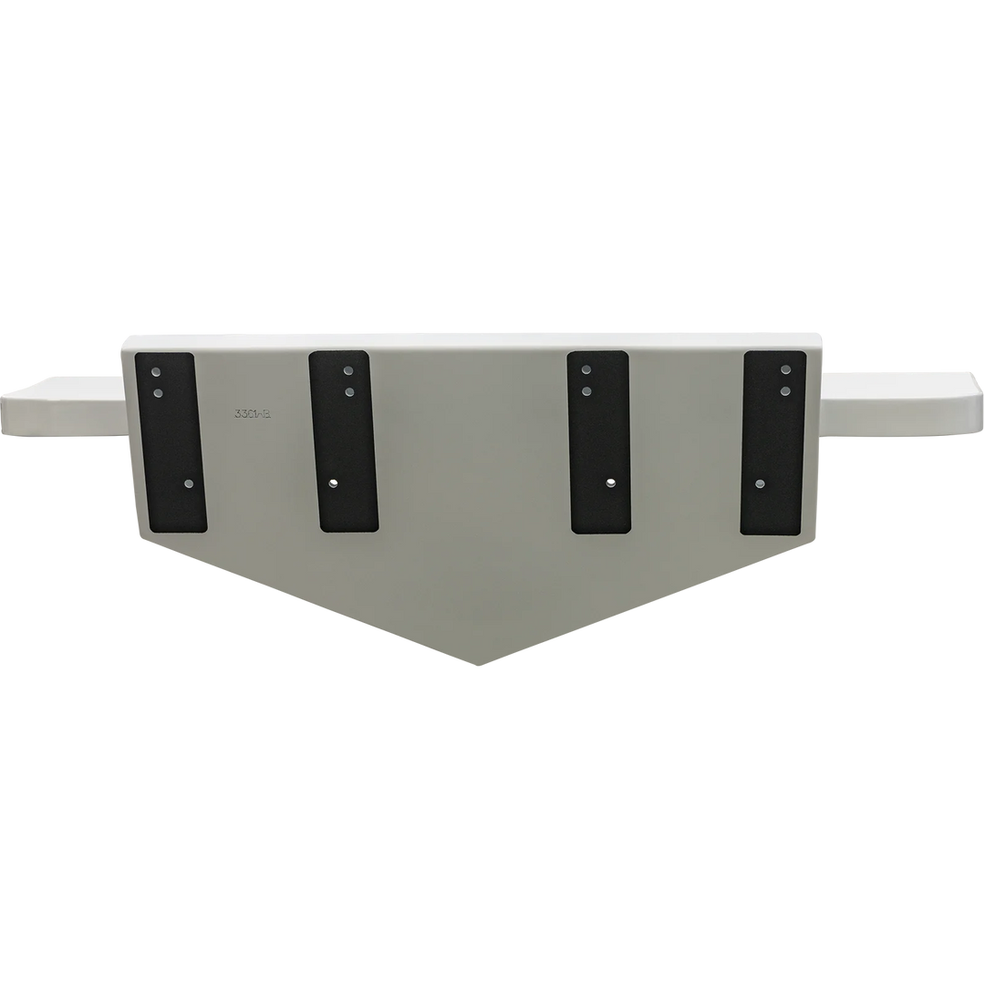 Dolphin 25' 1993 High Flotation Twin Engine Bracket, featuring a white, triangular design with four black rubber pads for engine mounting, set against a transparent background