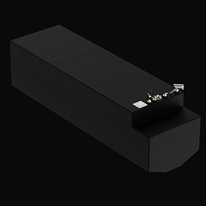 A high-angle isometric perspective view from the stepped terminal end of an elongated black Formula 38CC 1994-2021 replacement marine fuel tank. This high-capacity 198-gallon center-hull fuel cell features an expansive flat top deck, an integrated stepped rear profile drop, and a specialized hull-conforming deep-V bottom contour engineered by Welding World to seat flush within the boat's central bilge cavity. Precision-fabricated from heavy-gauge marine-grade 5052-H32 aluminum, the structure is completely e