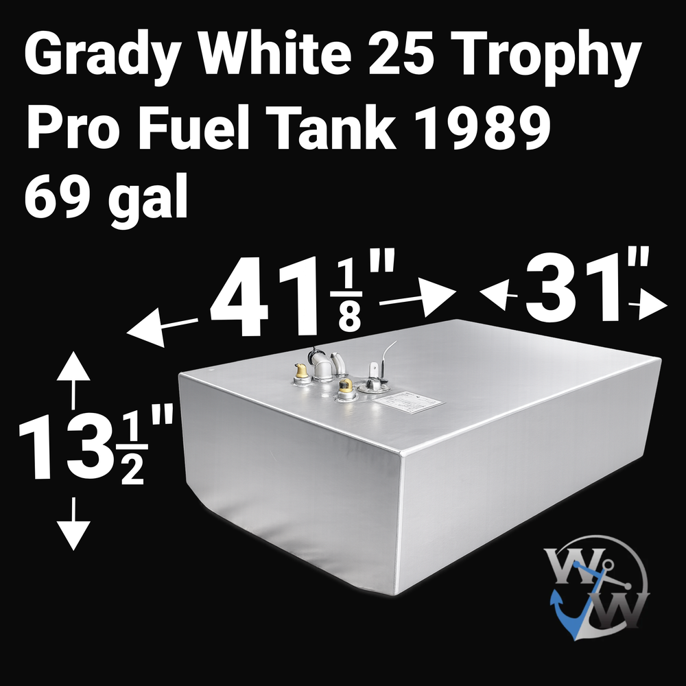 Grady White 25 Trophy Pro 69 gal Aluminum Marine Fuel Tank — dimension diagram