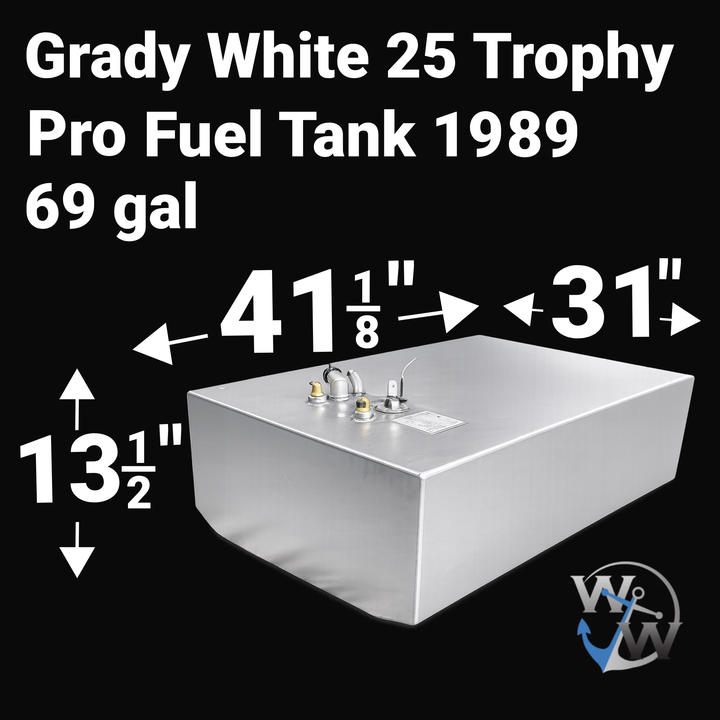 Grady White 25 Trophy Pro 69 gal Aluminum Marine Fuel Tank — dimension diagram