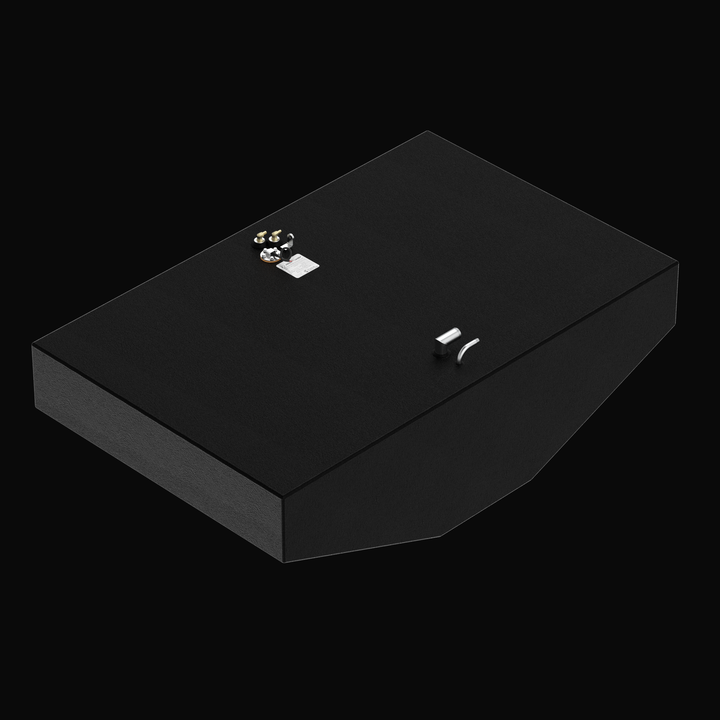 A three-quarter high-angle isometric perspective rendering of a black single-tank unit, showcasing a Grady White 307 OEM replacement marine fuel tank. This high-capacity 206-gallon fuel cell features a deep V-hull tapered bottom configuration precisely engineered to match the vessel's original dual console hull pocket. Masterfully constructed from heavy-gauge marine-grade 5052-H32 aluminum, the tank is completely encapsulated in a textured, anti-corrosive black TarGard epoxy coating for ultimate durability.