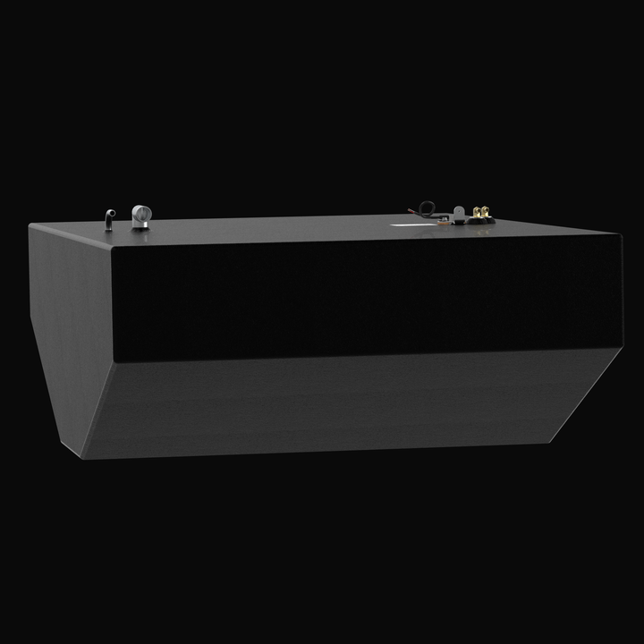 A straight-on side elevation profile view of an elongated black single-tank unit, detailing the deep hull-conforming underside design for a Grady White 307 OEM replacement marine fuel tank. The technical profile highlights a steep V-bottom tapered configuration engineered by Welding World to sit perfectly within the boat's original hull pocket cavity. Masterfully constructed from heavy-gauge marine-grade 5052-H32 aluminum, the fuel cell is completely sealed in an anti-corrosive, textured black TarGard epoxy