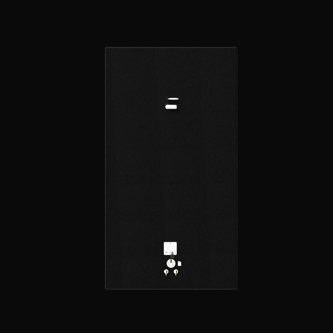 A top-down plan studio view of a physical, finished black encapsulated Grady White Freedom 255-257 OEM replacement marine fuel tank (135 gal) from file image_9903bc.jpg, isolated against a black background. Precision-fabricated from heavy-gauge marine-grade 5052-H32 aluminum, the long rectangular deck is fully encapsulated in a protective, textured black TarGard epoxy coating to safeguard against saltwater pitting and moisture accumulation. The top deck layout highlights a pre-welded 90-degree aluminum fuel