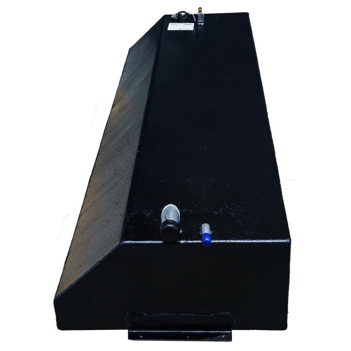 OEM replacement belly fuel tank for a 1994 Hewes Light Tackle 21' boat, featuring a sleek black design and a capacity of 56 gallons, with visible fuel fittings on the side