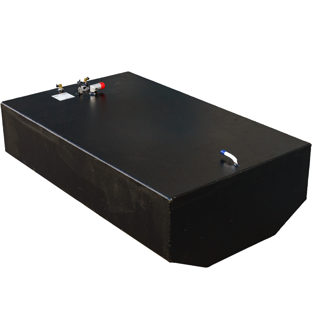 Built to OEM Specs belly fuel tank for Intrepid 26' boats, featuring a sleek black design and various fittings on top