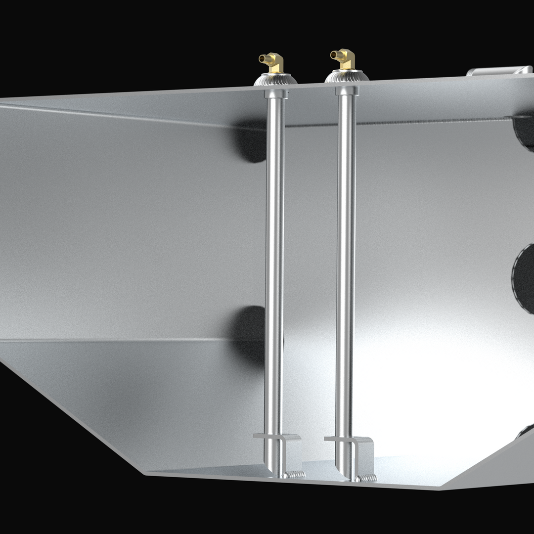 Underside view of the 173-gallon Intrepid 322 Cuddy OEM replacement fuel tank showcasing the high-quality TIG welding and comprehensive Coal Tar Epoxy coating. The heavy-duty .188-gauge marine aluminum construction is designed to withstand the structural demands of high-performance offshore hulls. This view highlights the clean, debris-free finish and uniform protective layer required for long-term durability in wet bilge environments, fully meeting USCG safety standards.