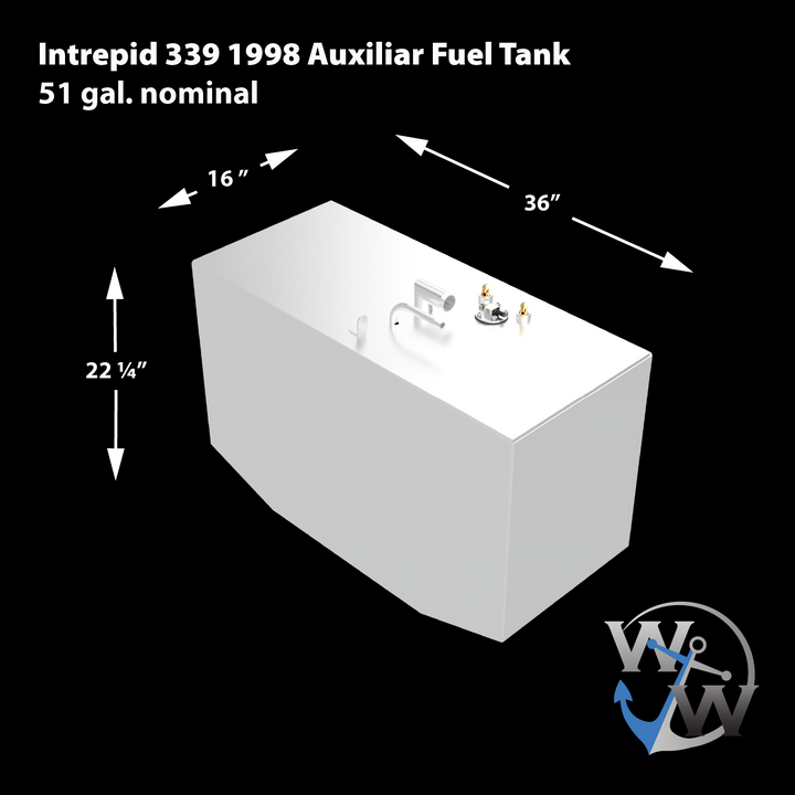 1998 Intrepid 339 with a 2-tank combo, featuring a 248-gallon center tank and a 51-gallon auxiliary tank, Built to OEM Specs fuel tank kit designed for offshore fishing and long-range cruising