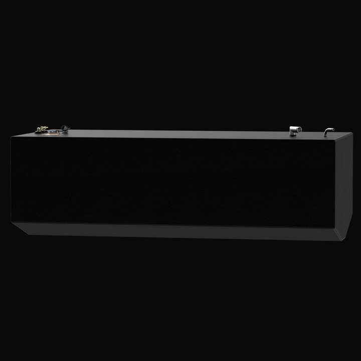 A straight-on side elevation profile view of a black high-capacity tank unit, detailing an Intrepid 370 Open 300-gallon OEM replacement marine fuel tank. Sized for heavy-duty storage, the tank profile clearly shows the longitudinal multi-angled V-hull tapered bottom configuration designed to drop directly into the center console's V-shaped hull pocket. Masterfully constructed from heavy-gauge marine-grade 5052-H32 aluminum, it is completely encapsulated in a textured, anti-corrosive black TarGard epoxy coat