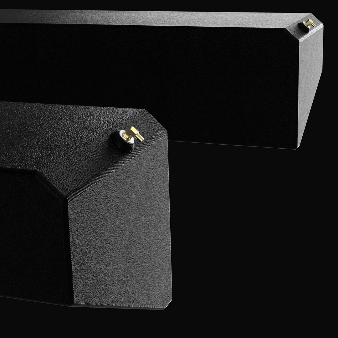 Close-up detail of the precision-welded brass fuel fittings on a pair of Jupiter 31 replacement saddle tanks. The image highlights the rugged texture of the black Coal Tar Epoxy coating over heavy-duty .190" marine-grade aluminum. These tanks feature a specialized tapered hull-conforming design, engineered for a guaranteed 100% drop-in fit as part of a complete OEM replacement fuel system.