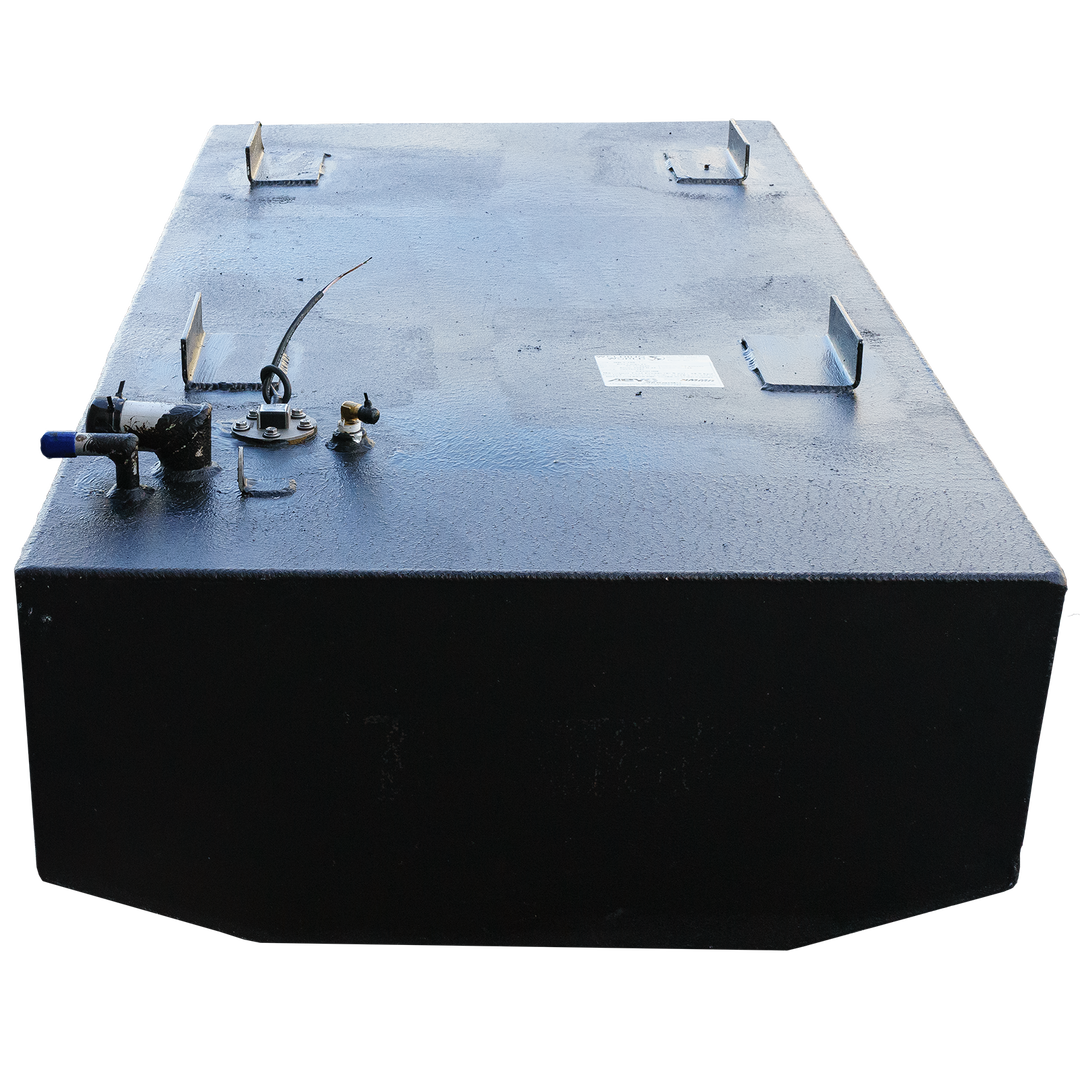 OEM replacement belly fuel tank for Key Largo 21' boat, featuring an 84-gallon capacity, with fuel inlet and vent fittings visible on the side