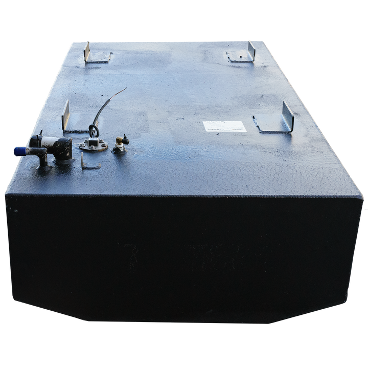 OEM replacement belly fuel tank for Key Largo 21' boat, featuring an 84-gallon capacity, with fuel inlet and vent fittings visible on the side