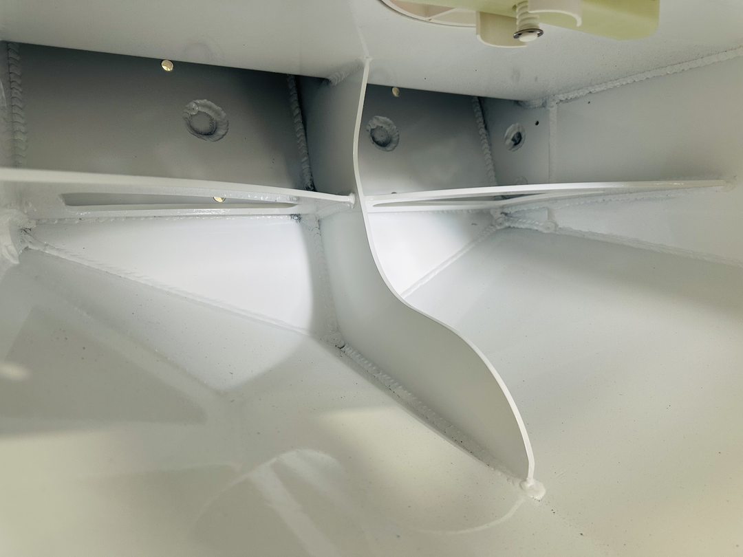 Close-up view of the engine bracket for a 1980 Mako 20 high flotation boat, showcasing the interior structure with smooth, white surfaces and visible mounting points