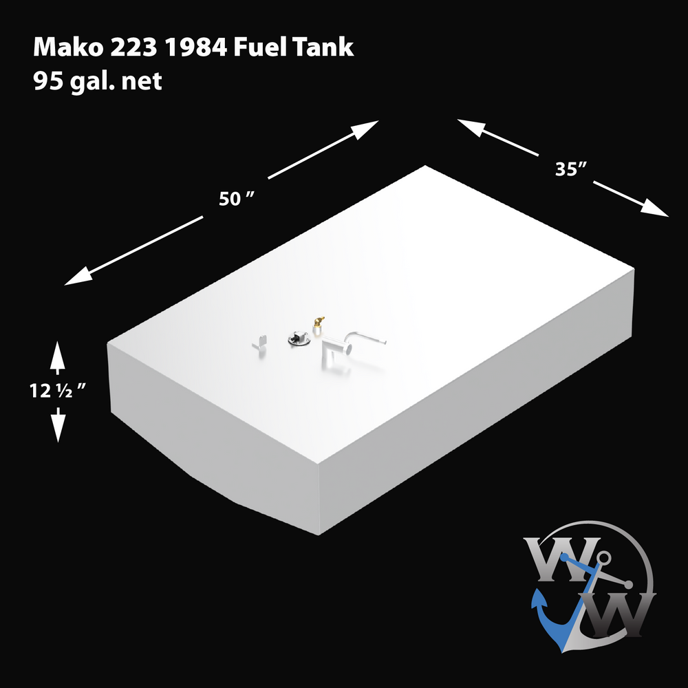 1984 Mako 223 with a 95-gallon net Built to OEM Specs fuel tank, designed for offshore fishing with durable and efficient fuel storage