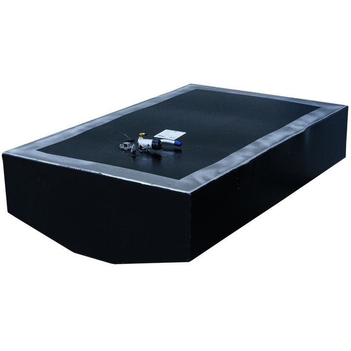 OEM replacement fuel tank for a 1984 Mako 224, featuring a rectangular design with a smooth black finish and a fuel sender unit on top