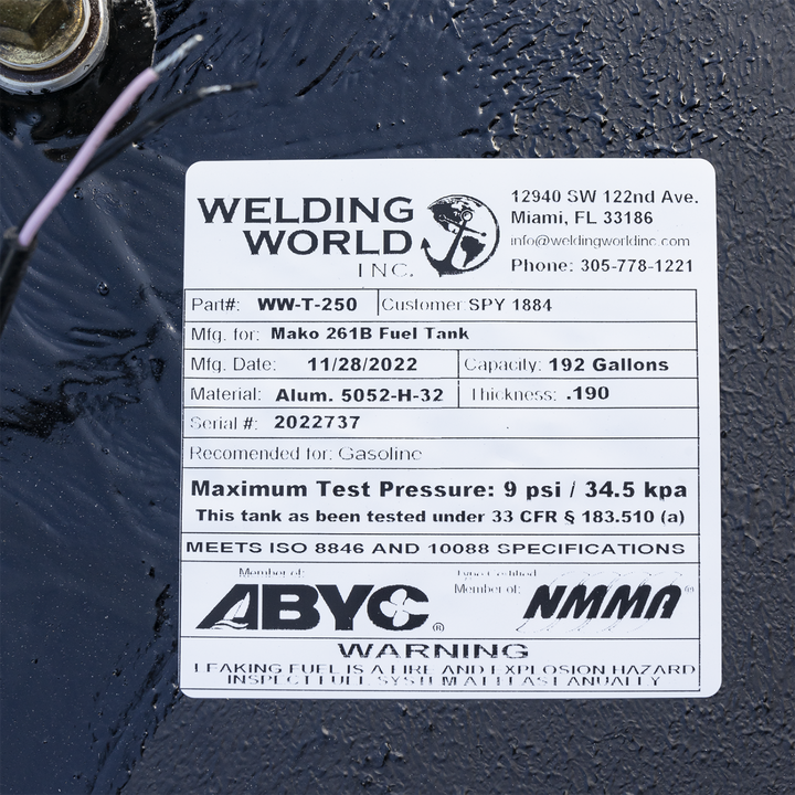 Mako Warning Label Mako 261B (1993) - (192 gal. net) - Belly Fuel Tank | OEM Replacement ...