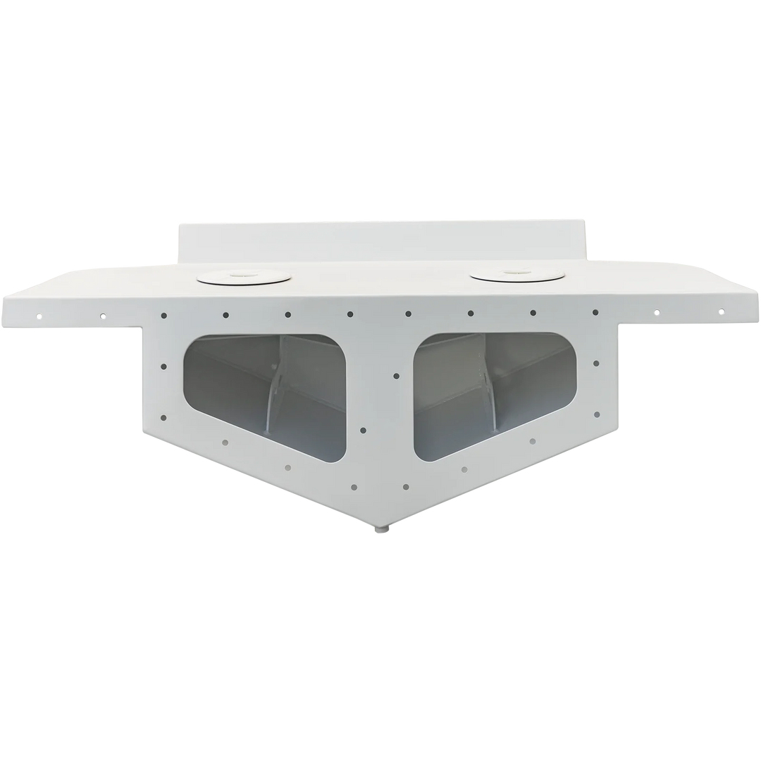 Mako 284 1985 High Flotation Twin Engine Bracket, featuring a white exterior with two large openings for engine mounting, set against a transparent checkered background