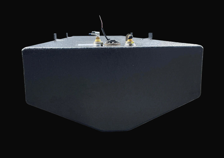 "Parker 25 Center Marine Fuel Tank - V-Bottom Profile View Showing Deadrise Angle and Fittings"