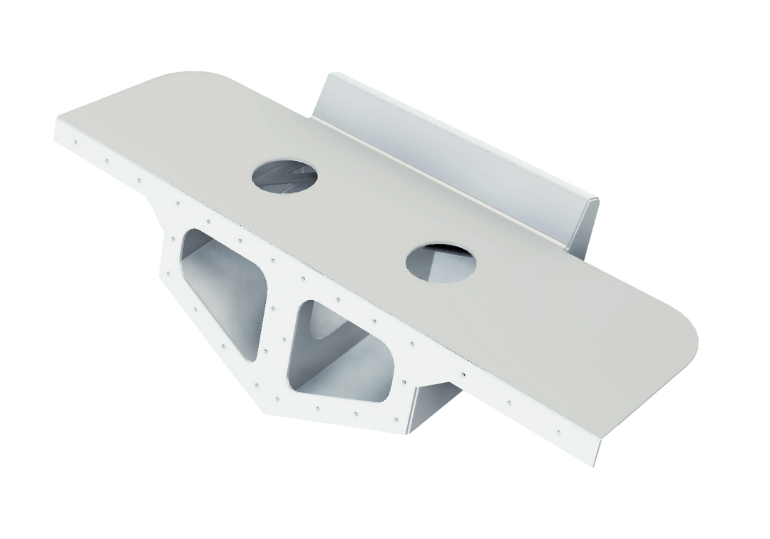 3D rendering of a Parker 2520 1988 twin engine bracket, featuring a white, angular design with multiple holes for mounting, set against a transparent background