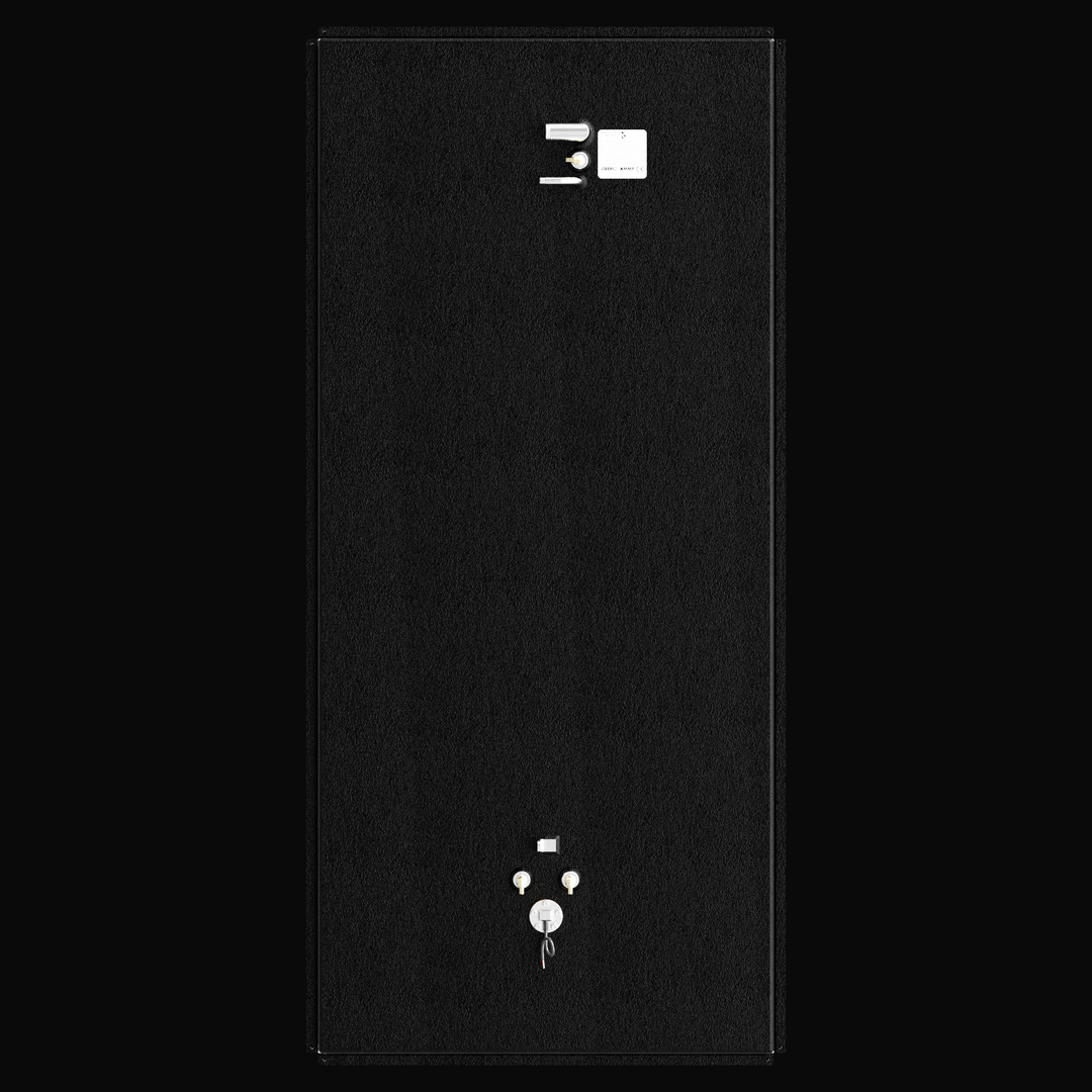 A full top-down vertical aerial layout view of a high-capacity black rectangular single tank, detailing the technical component arrangement for a Parker 2820XL 250-gallon OEM replacement marine fuel tank. This bird's-eye blueprint perspective highlights the clean, elongated profile of the fuel cell, masterfully fabricated from heavy-gauge marine-grade 5052-H32 aluminum and fully sealed in a protective black TarGard epoxy coating. The layout showcases the precise spacing of top-deck hardware, including a for