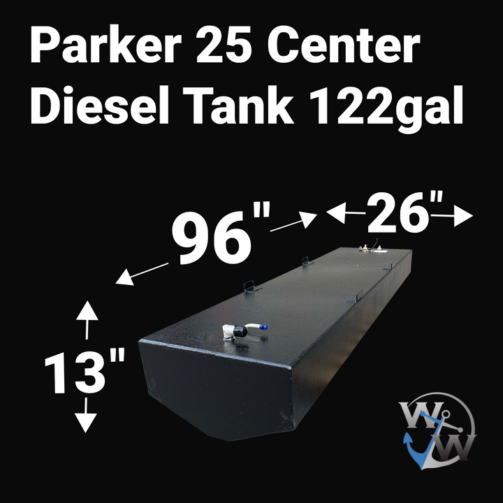 Parker 25 Center Diesel Tank 122gal Dimensions 96L x 26W x 13H inches Marine Aluminum