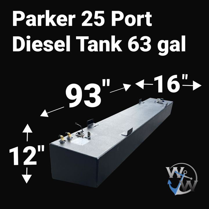 Parker 25 Port Side Diesel Fuel Tank 63 Gallon - 93L x 16W x 12H inches - Epoxy Coated Aluminum