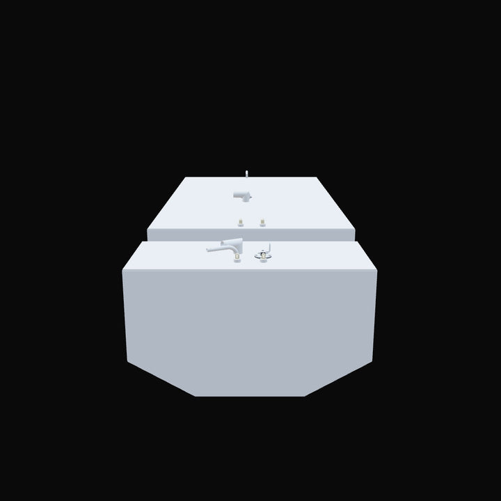 A 3D rendering of a rectangular, light-grey auxiliary fuel tank for an Intrepid 289 (2001), with dimensions of 37 inches long, 17 inches wide, and 20 inches high, and a nominal capacity of 50.5 gallons. Various fittings are visible on the top surface