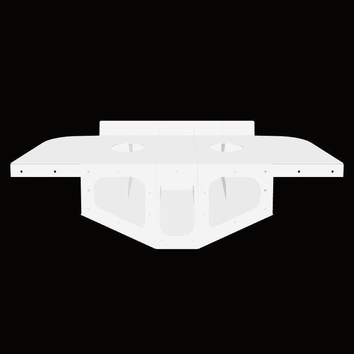Illustration of a Velocity 280 1997 Twin High Flotation Engine Bracket, featuring a symmetrical design with a central mounting area and two extended side flanges