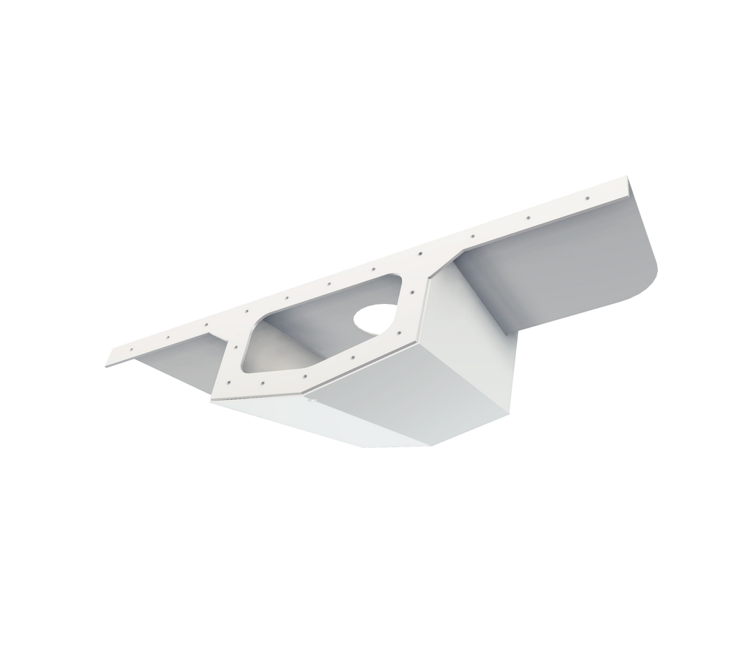 Proline 21' 1987 High Flotation Single Engine Bracket, shown from an angled perspective, featuring a sleek white design with a central mounting hole, set against a transparent background