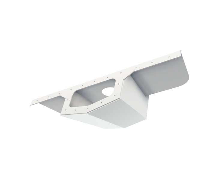 Proline 21' 1987 High Flotation Single Engine Bracket, shown from an angled perspective, featuring a sleek white design with a central mounting hole, set against a transparent background