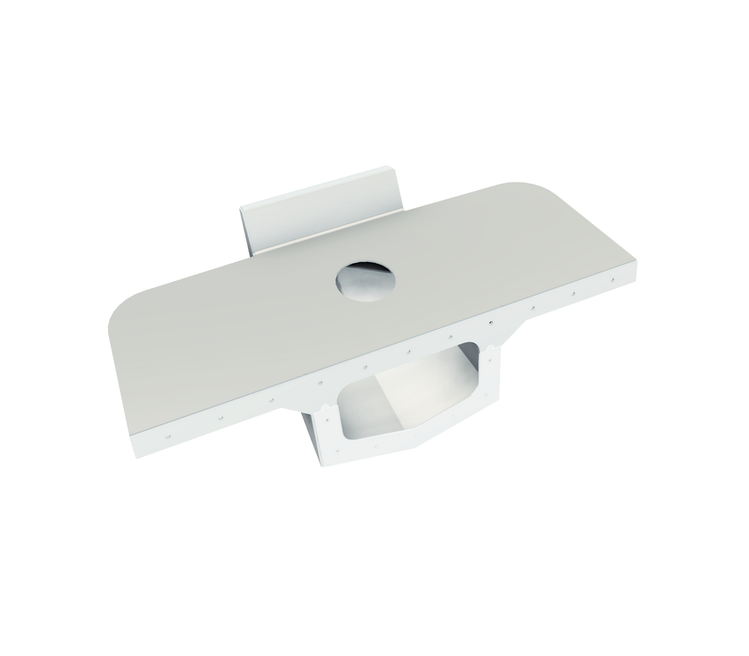 Proline 21' 1987 High Flotation Single Engine Bracket, featuring a white, flat design with a central hole and a cutout section, displayed against a transparent background