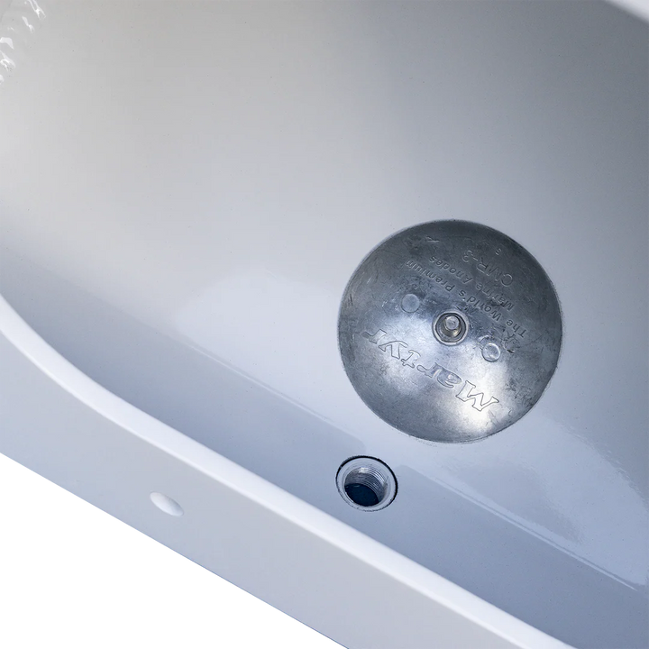 Front view of the Glastron Sea Fury 216 single engine transom bracket showing internal baffling