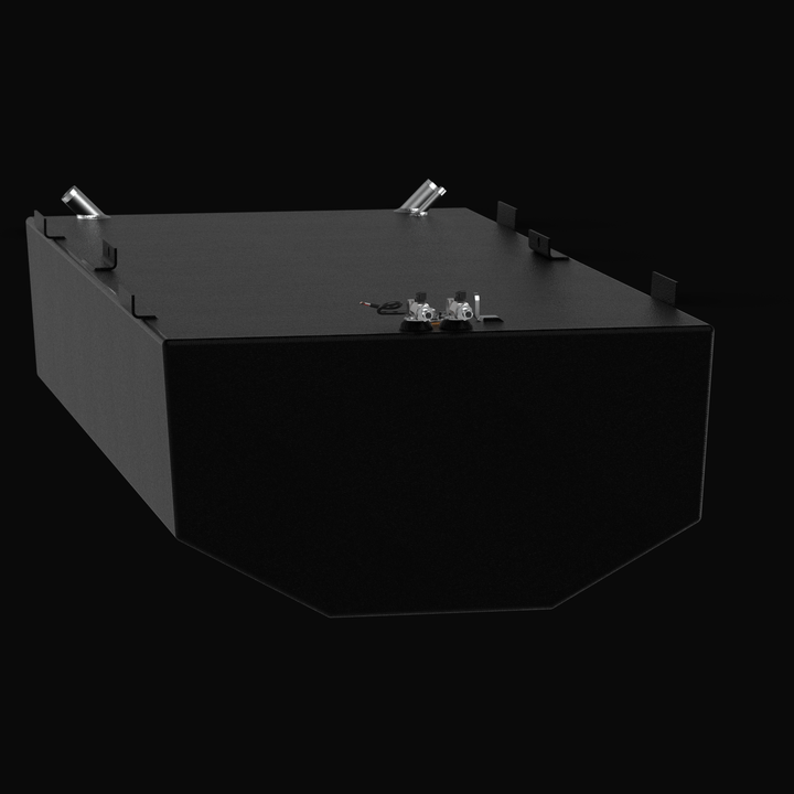 Internal 3D cross-section of a 160-gallon Regulator Marine 23cc fuel tank, showcasing the heavy-duty interior baffle system designed to reduce fuel slosh and improve vessel stability in offshore conditions.