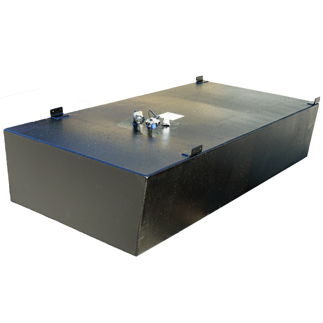 OEM replacement fuel tank for a Robalo 24' boat, model year 1999, with a capacity of 120 gallons. The tank features multiple fittings and a label on the top surface