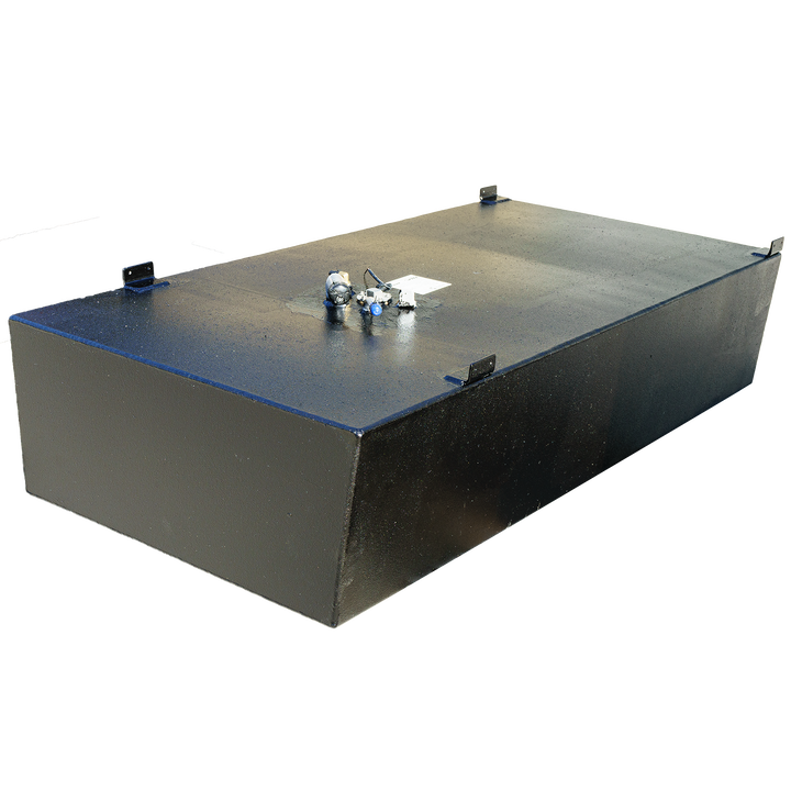 OEM replacement fuel tank for a Robalo 24' boat, model year 1999, with a capacity of 120 gallons. The tank features multiple fittings and a label on the top surface