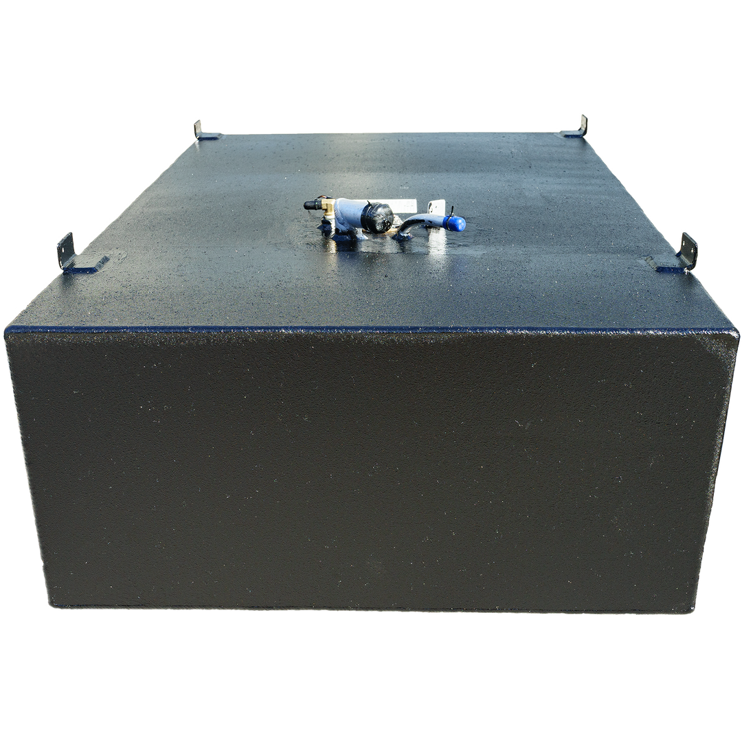 OEM replacement fuel tank for a Robalo 24' boat, model year 1999, with a capacity of 120 gallons. The tank features multiple fittings and a label on the top surface