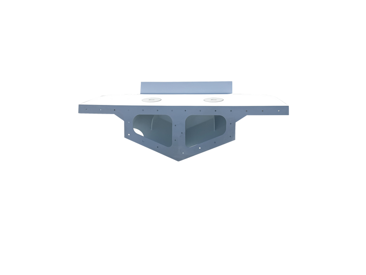 Robalo 2520 95 High Flotation Twin Engine Bracket, featuring a sleek white design with a central mounting area and two cut-out sections for engine installation, displayed against a transparent background