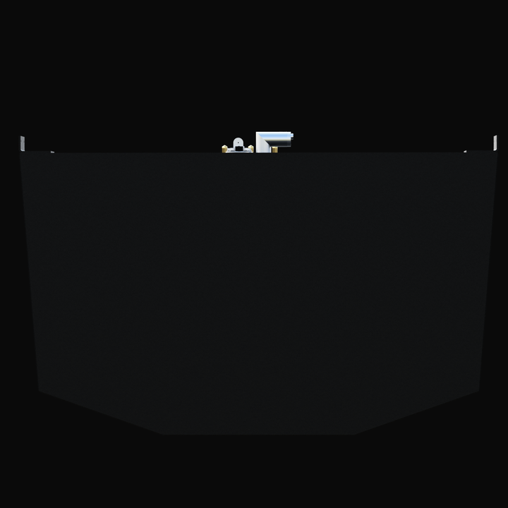 Rear profile view of a Robalo R305 (294 gal) black epoxy fuel tank showing V-hull bottom.