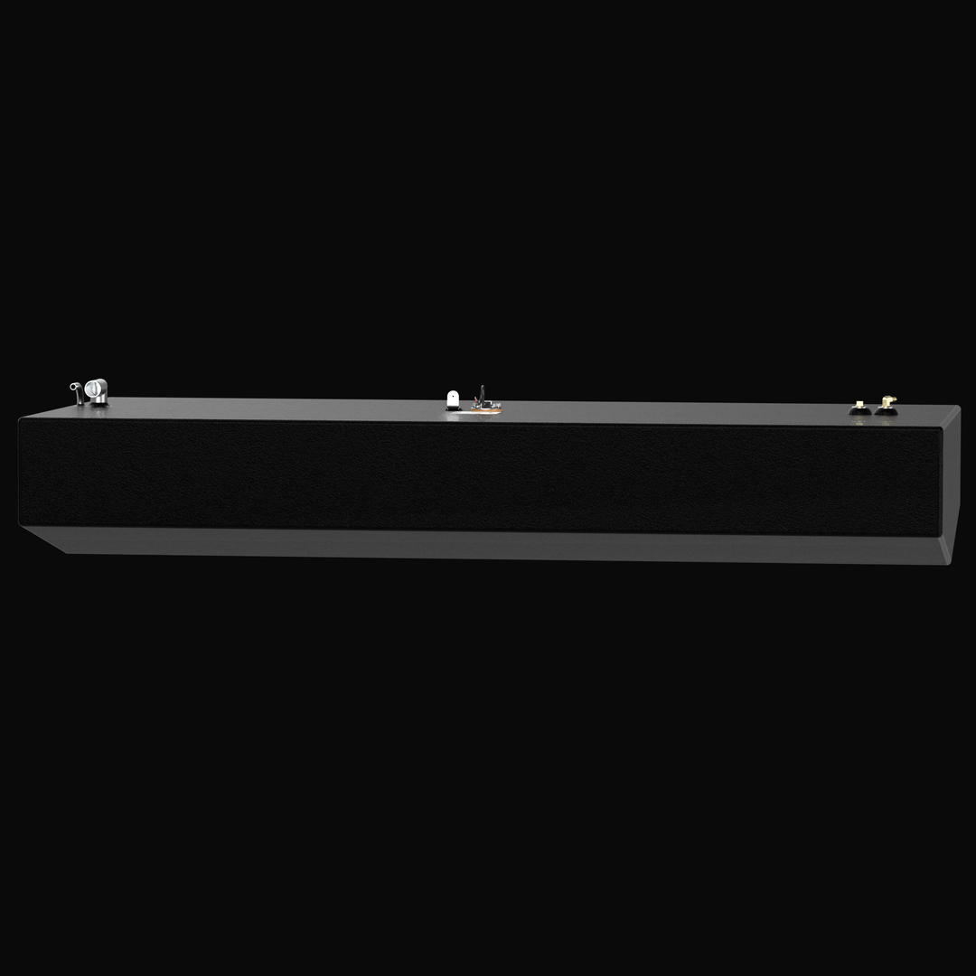 A straight-on side elevation profile view of a low-profile black single-tank unit, detailing a Scout 245 OEM replacement marine fuel tank. Masterfully constructed from heavy-gauge marine-grade 5052-H32 aluminum, the tank is completely encapsulated in a durable, textured black TarGard epoxy coating for superior corrosion protection. The clean horizontal profile highlights the subtle multi-angled V-hull tapered bottom geometry built to align seamlessly with the vessel's longitudinal stringer grid. The upper d