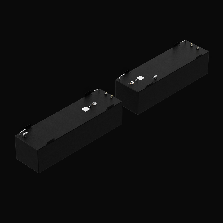 A high-angle isometric perspective rendering of a matching black dual-tank setup, detailing a Sea Vee 29 OEM replacement marine fuel tank combo system. Both long-range rectangular fuel cells are masterfully constructed from heavy-gauge marine-grade 5052-H32 aluminum and completely encapsulated in a durable, textured black TarGard epoxy coating for maximum corrosion resistance. The upper decks feature factory-installed hardware including a 90-degree fuel fill pipe on the forward unit, dual brass fuel pickup 