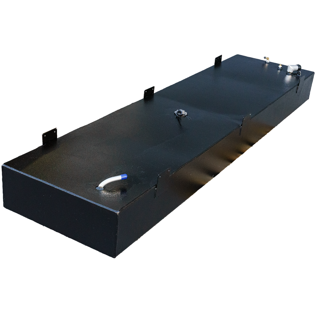 OEM replacement fuel tank for a 1978 SeaCraft 20-foot boat, featuring a sleek black design with multiple fittings and a smooth surface