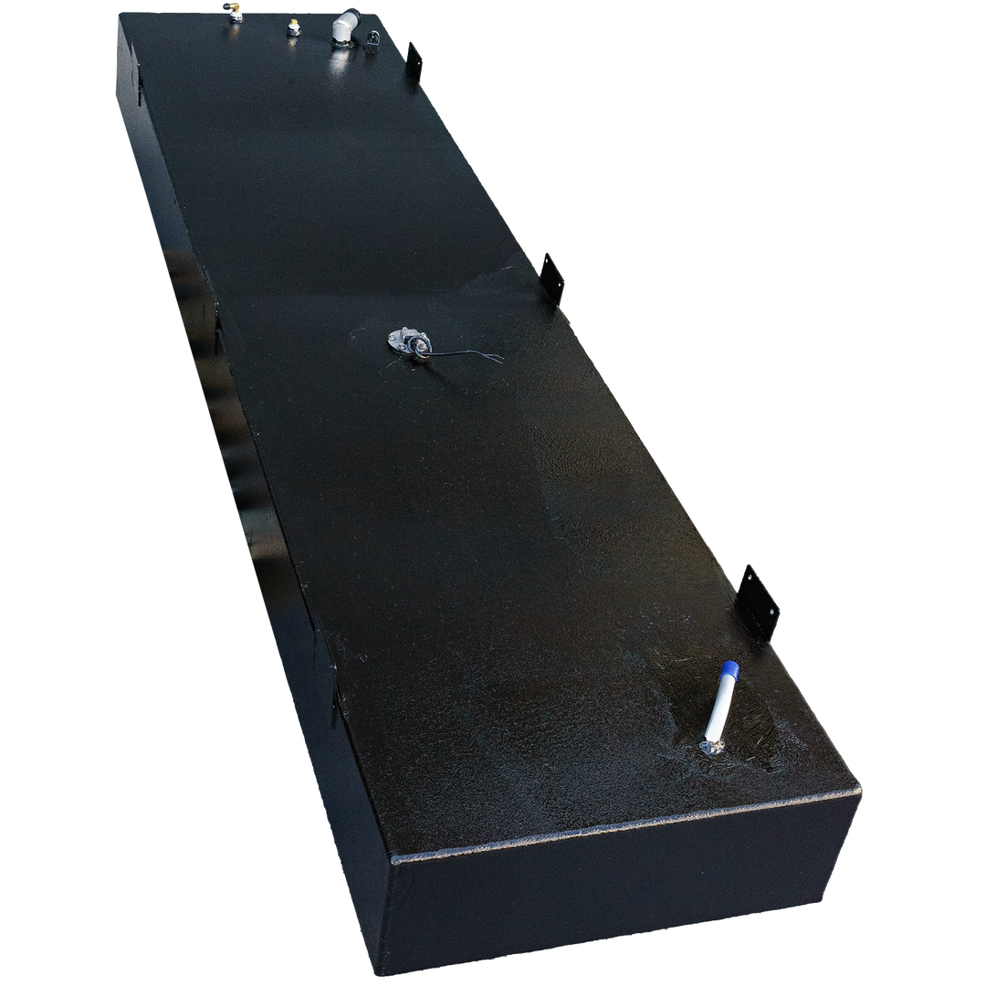 OEM replacement fuel tank for a 1978 SeaCraft 20-foot boat, featuring a sleek black design with multiple fittings on top