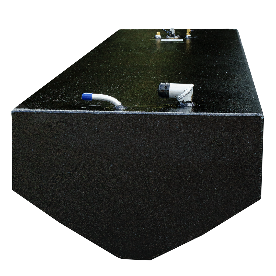 OEM replacement belly fuel tank for a 1998-1999 SeaCraft 23' boat, featuring a sleek black design and multiple connection points