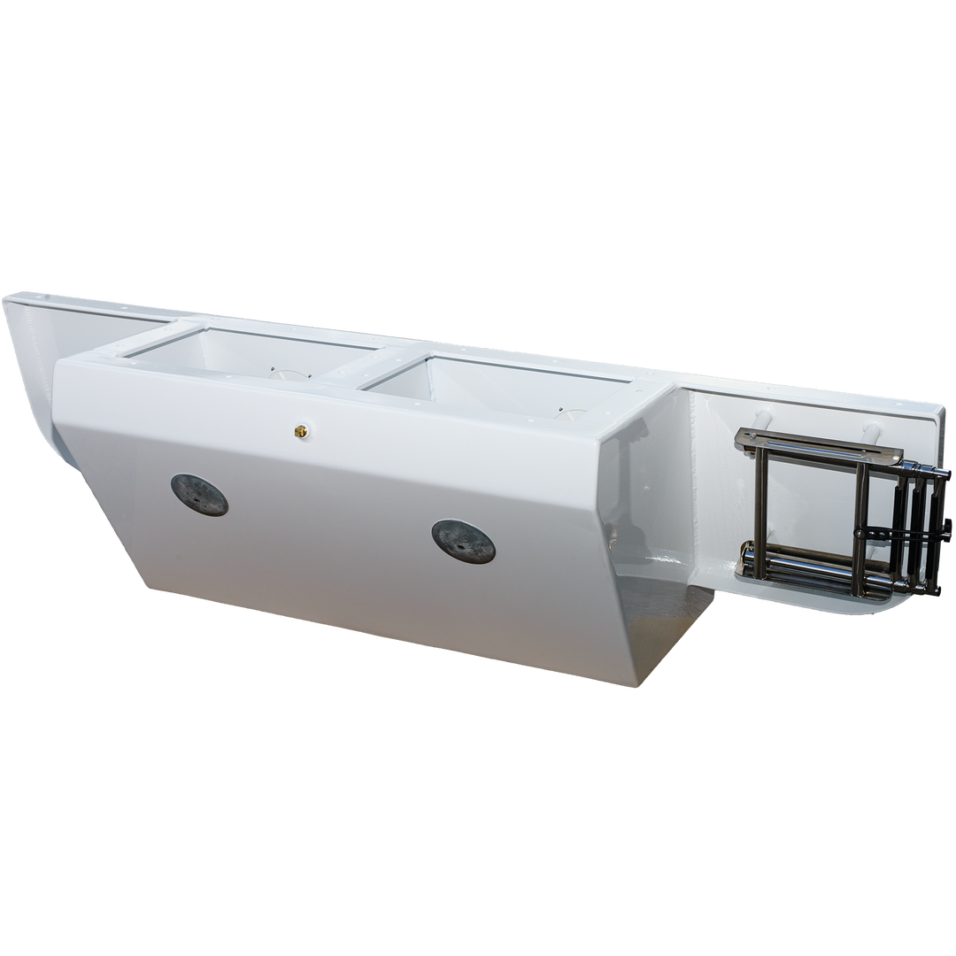 Standard Apex Mk. II Twin Engine Bracket with a -12° transom angle, featuring a sleek white design and stainless steel components, designed for mounting twin engines on a boat