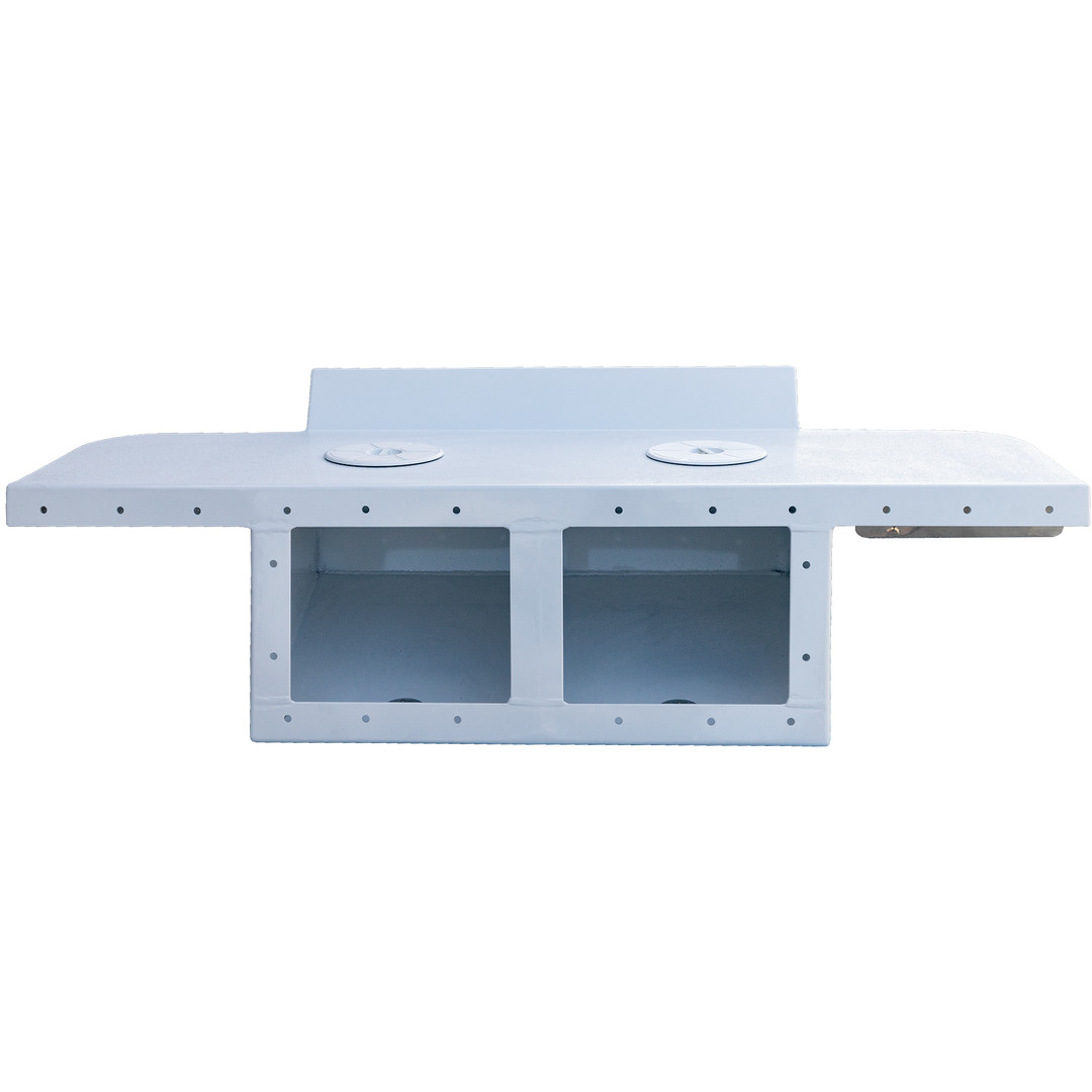 Standard Apex Mk. II Twin Engine Bracket designed for a -16° transom, featuring a white exterior with two circular cutouts and a rectangular compartment below. The background is transparent