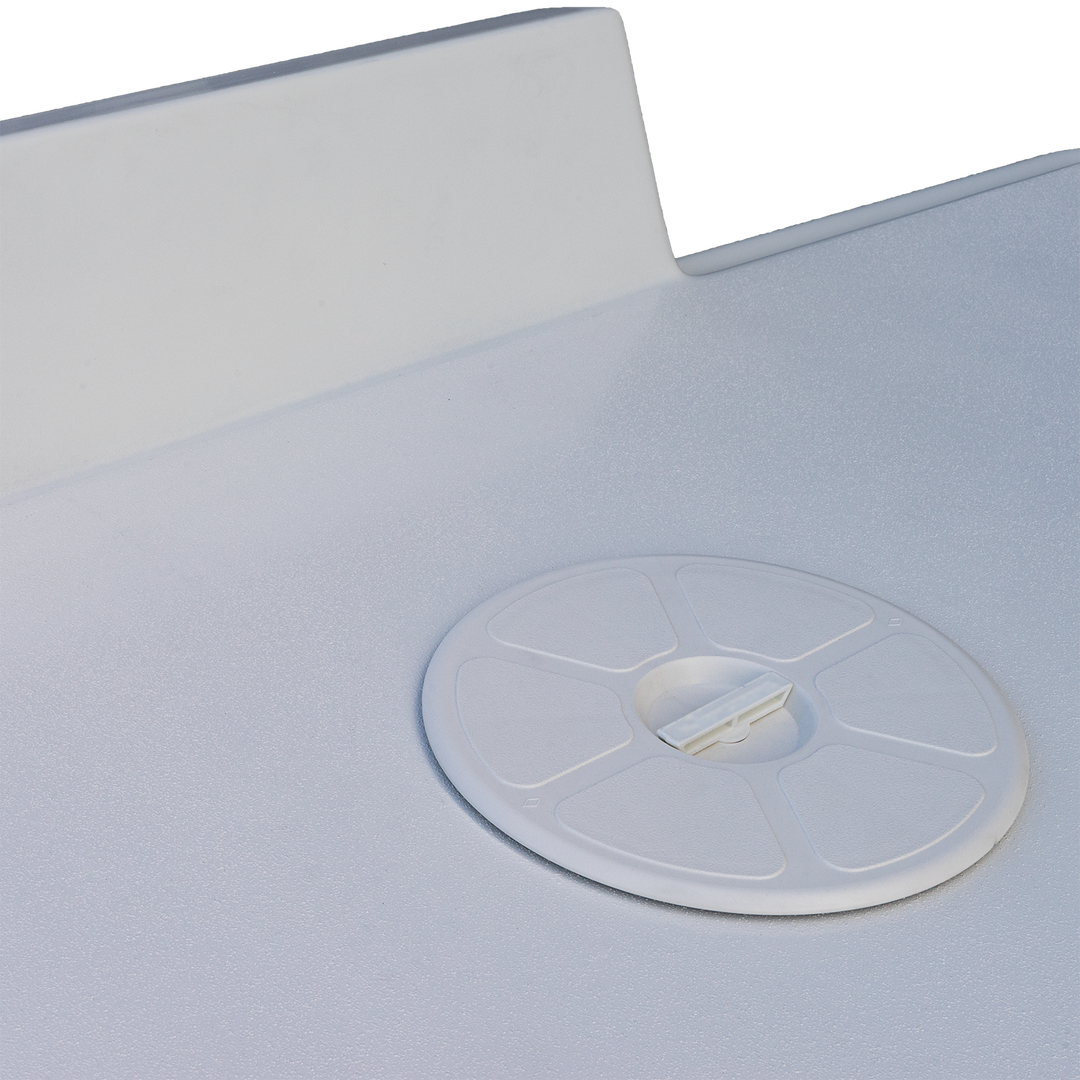 A close-up view of a standard high flotation single outboard engine bracket designed for a 12° transom, featuring a circular mounting plate on a smooth white surface